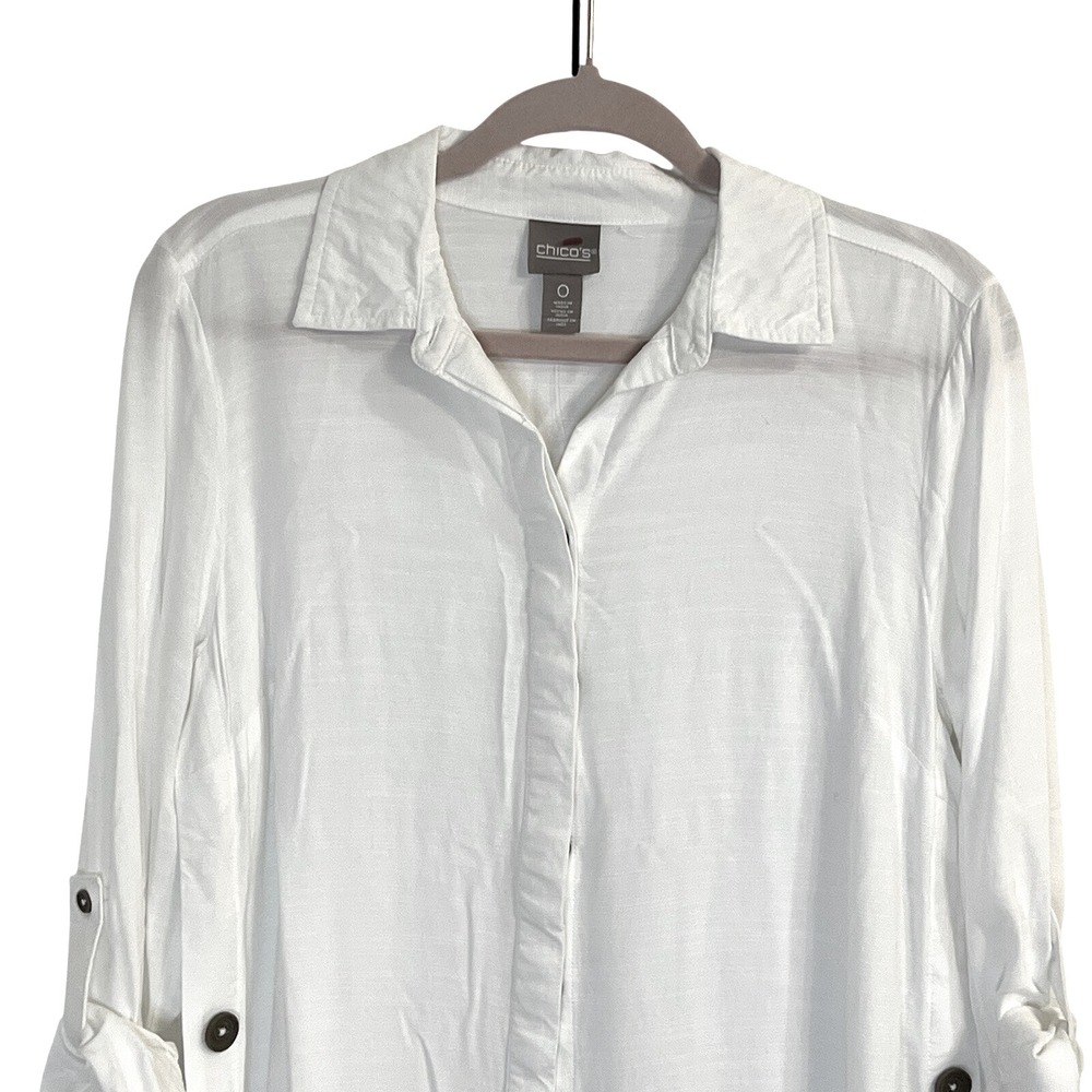 Chicos Button Front Tunic Blouse Side Buttons Whi… - image 2